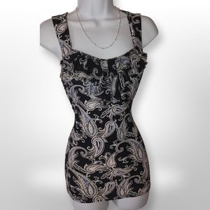 White House Black Market Paisley Ruffle Blouse, Size Small S, Black Blue…